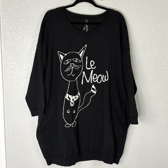 Melissa McCarthy Seven7 Le Meow Cat Tunic Sweater Pockets Black Size 1X - Picture 2 of 6
